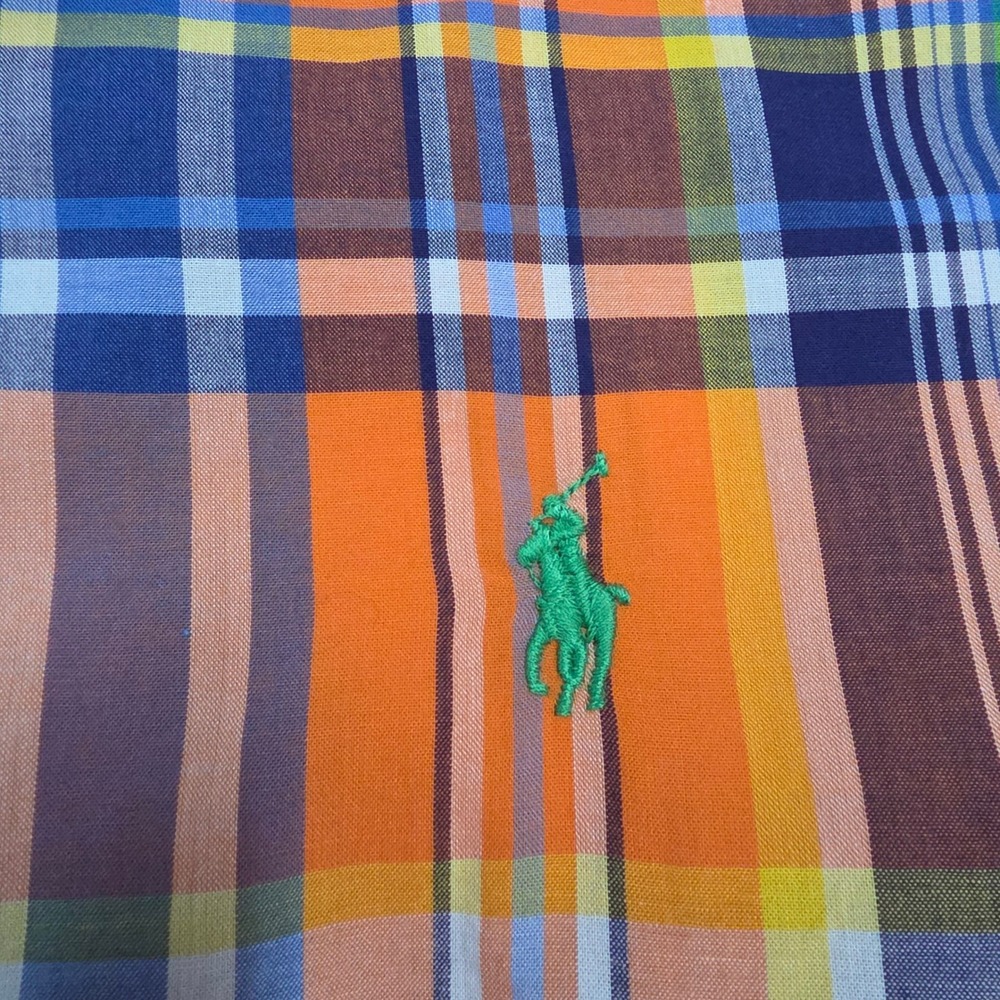 Ralph Lauren Boys XL 18-20 Orange Blue Plaid Long Sleeve Button Down Shirt Pony - Picture 8 of 8